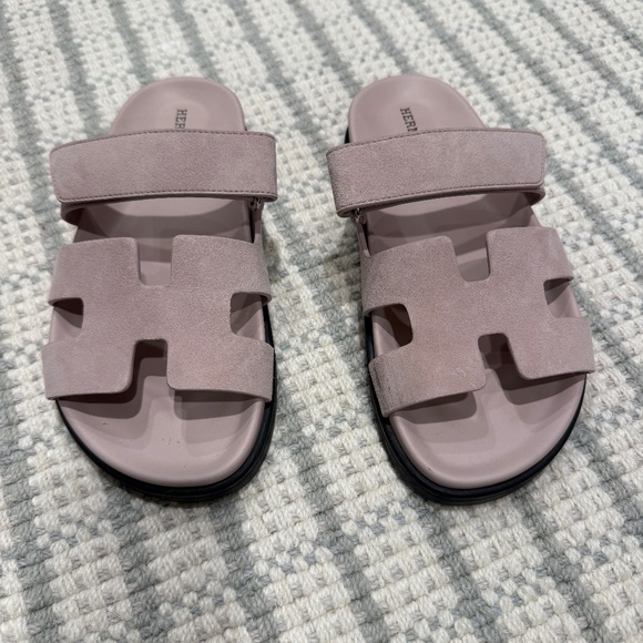 Hermes Shoes - Hermes Chypre Light Pink Suede Sandals